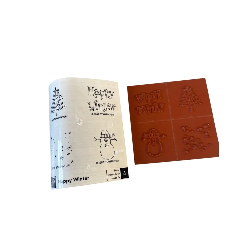 Stampin Up Stamp Set Unisex OS Red Happy Winter Wood Mount Snowman 1997 Retired